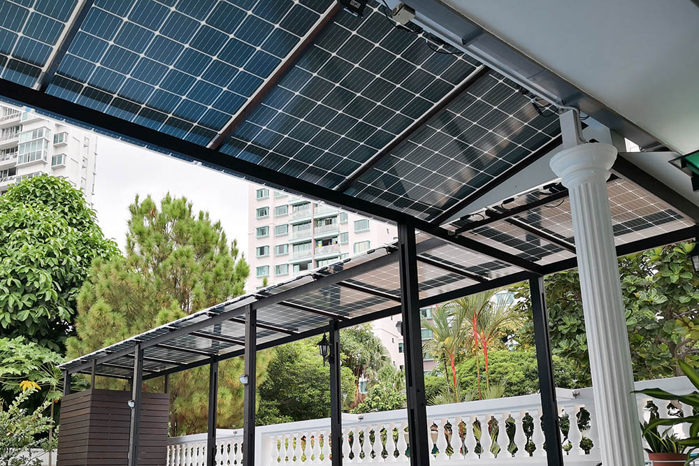 Most of the solar panels are on the rooftop while some are installed above the porch. (Photo by Wong Twee Hee) 